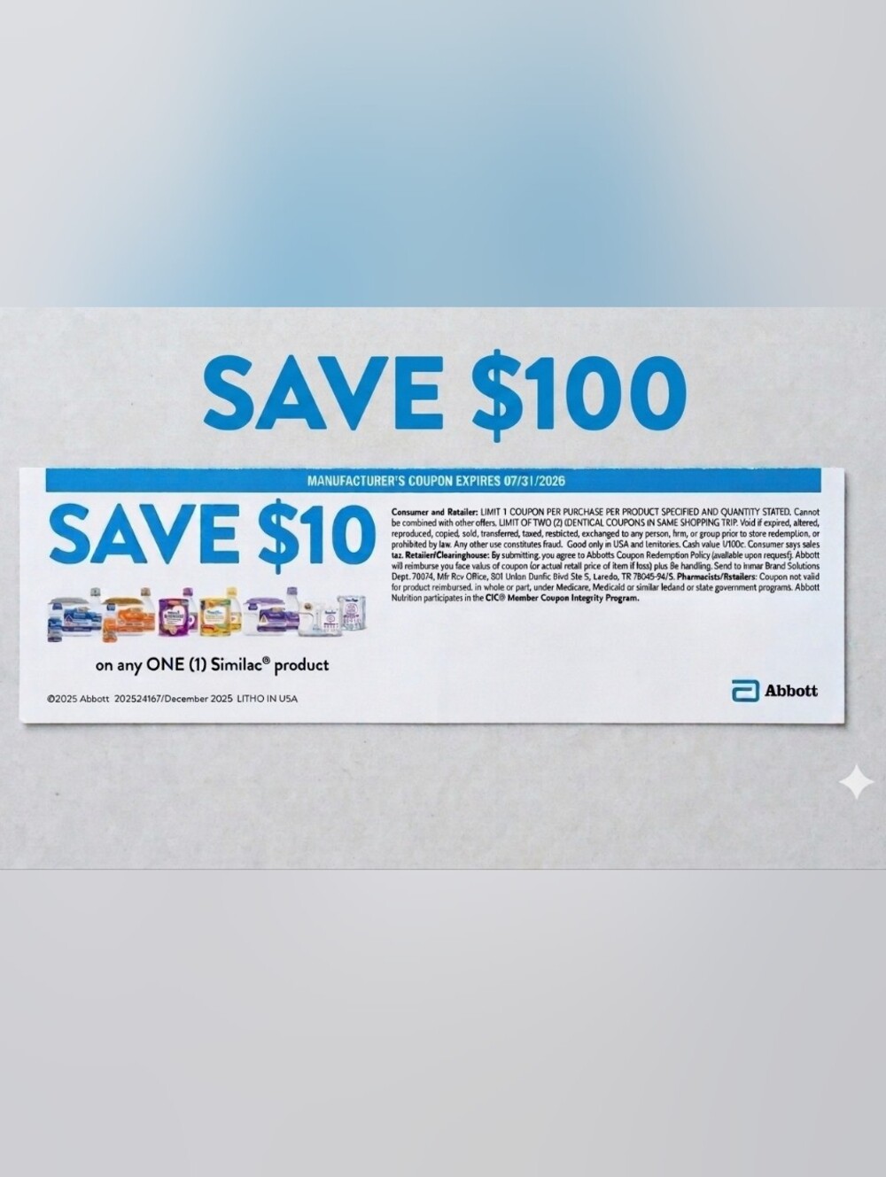 ‼️SAVE 100‼️ 10 × SAVE $10 S.I.M.I.L.A.C formula Coupons